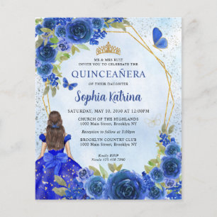 Budget Navy Blue Floral Princess Quinceañera Photo