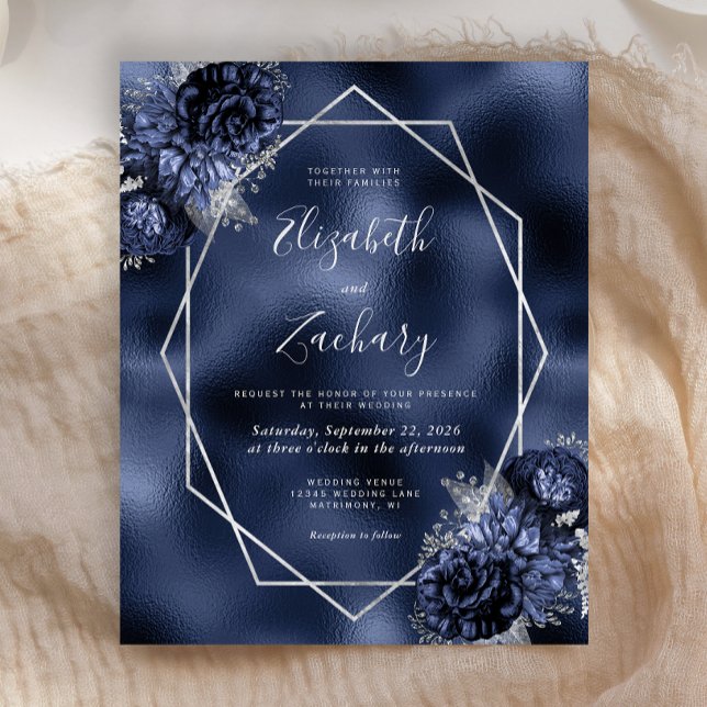 Budget Navy Blue Floral Silver Frame Foil Wedding (Creator Uploaded)