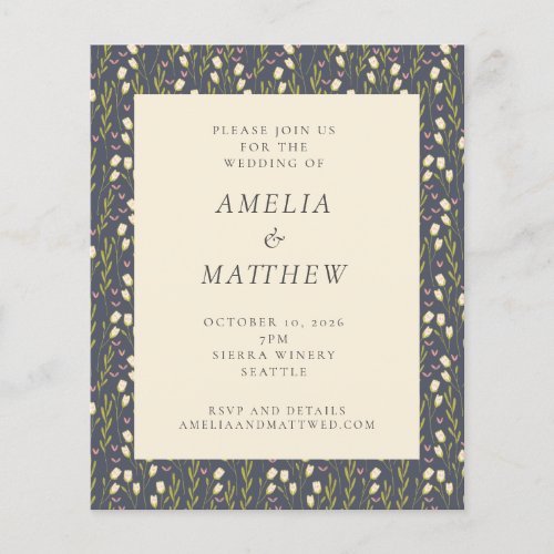 Budget Navy Blue Garden Pattern Wedding Invite