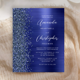 Budget Navy Blue Glam Glitter Wedding Invitation