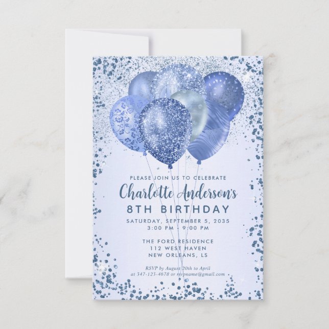 Budget Navy Blue Glitter Balloon Kids Birthday Note Card (Front)