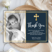 Budget Navy Blue Gold Baptism Thank You Cards