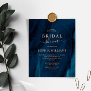 Budget Navy Blue & Gold Bridal Shower Invitation
