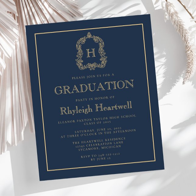 Budget Navy Blue Gold Crest Graduation Party (Creator Uploaded)