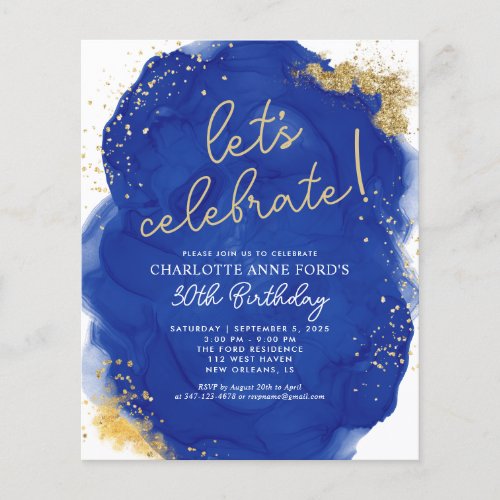 Budget Navy Blue Gold Glitter Alcohol Ink Birthday