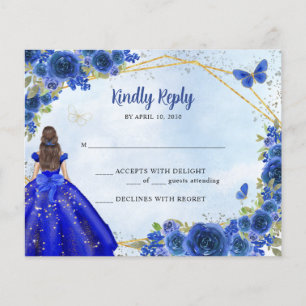 Budget Navy Blue Gold Glitter Floral Princess RSVP