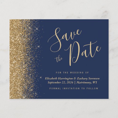 Budget Navy Blue Gold Glitter Save the Date