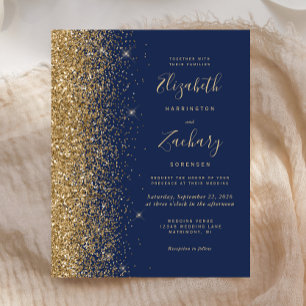 Budget Navy Blue Gold Glitter Wedding Invitation
