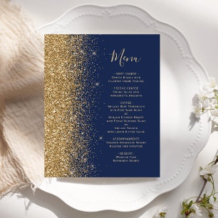 Budget Navy Blue Gold Glitter Wedding Menu