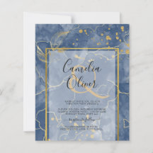 BUDGET Navy Blue Gold INK Abstract Wedding Invite