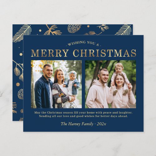 Budget Navy Blue Gold Merry Christmas Photo Card