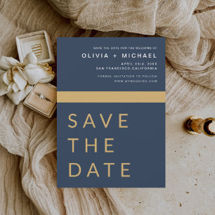 Budget Navy Blue Gold Save the Date Elegant
