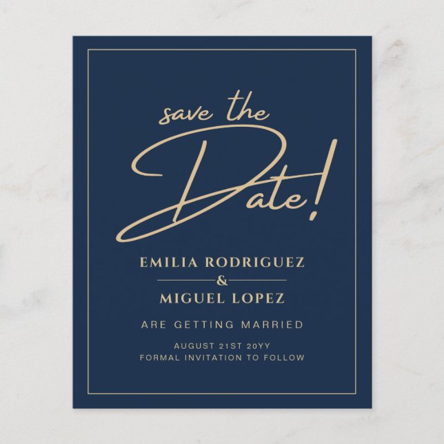 Budget Navy Blue Gold Save The Dates Flyer (Front)