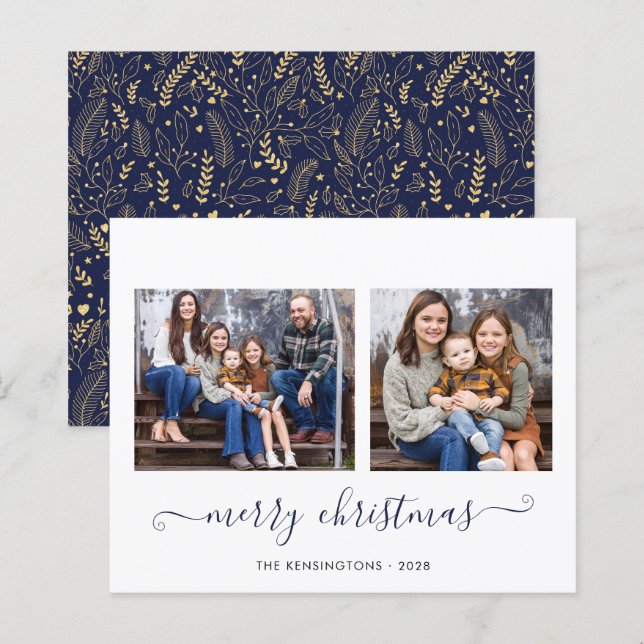 BUDGET Navy Blue Gold Script Merry Christmas (Front/Back)