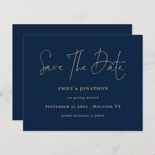 Budget Navy Blue Gold Script Save The Date