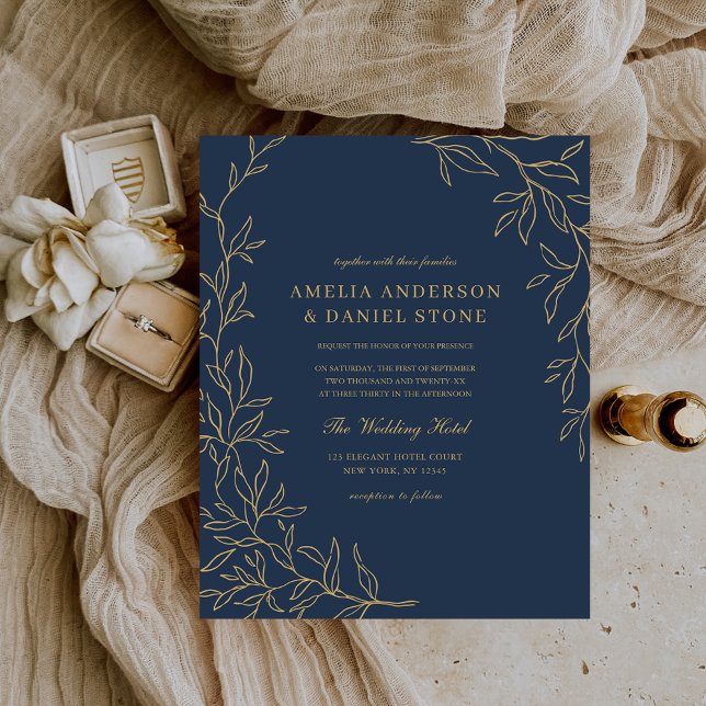 Budget Navy Blue Gold Wedding Invitation (Creator Uploaded)
