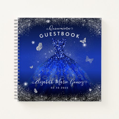 Budget Navy Blue Gray Gown Quinceanera Guestbook  Notebook