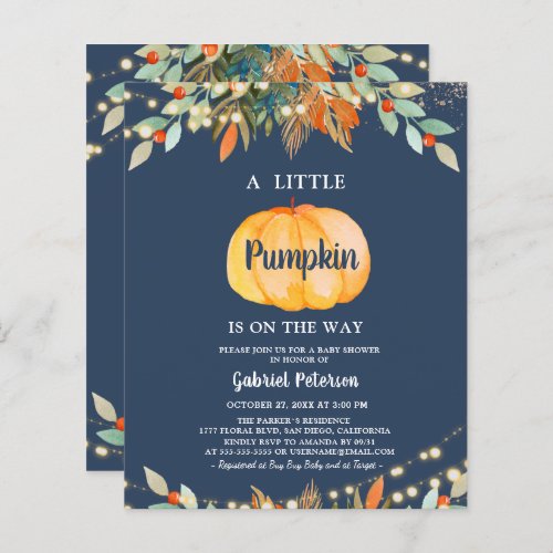 Budget Navy Blue Lights Pumpkin Baby Shower Flyer 