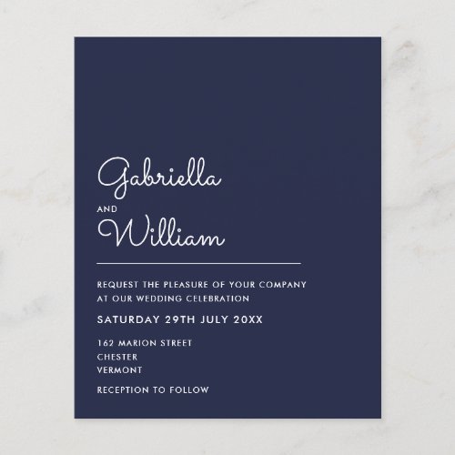 Budget Navy Blue Minimalist Wedding Invitation