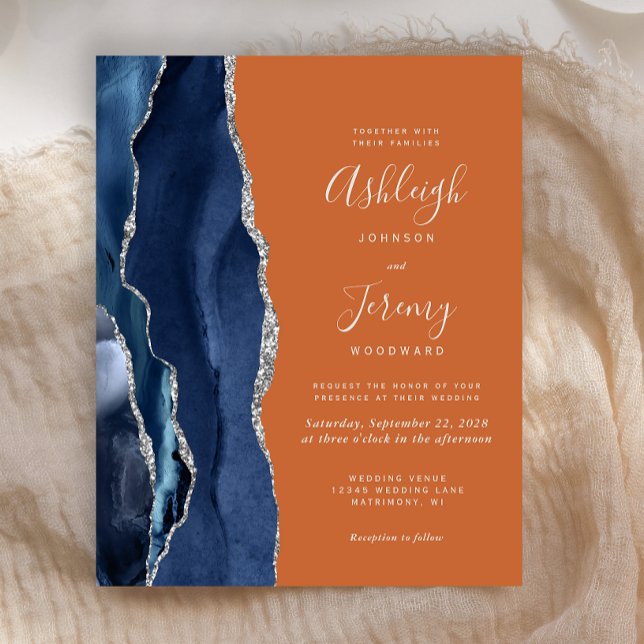 Budget Navy Blue Orange Wedding Invitation (Creator Uploaded)
