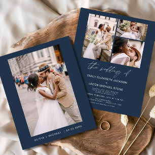 Budget Navy Blue Photo Wedding Invitation