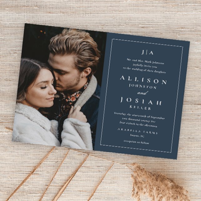 Budget Navy Blue Photo Wedding Invitation (Creator Uploaded)