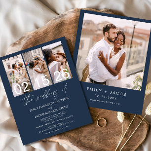 Budget Navy Blue Photo Wedding Invitation Flyer