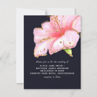 Budget Navy Blue Pink Gold Floral Wedding Invites