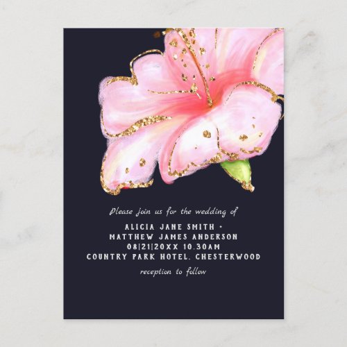 Budget Navy Blue Pink Gold Floral Wedding Invites