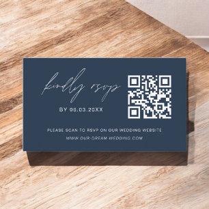 Budget Navy Blue QR Code RSVP Wedding Website Enclosure Card