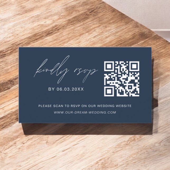 Budget Navy Blue QR Code RSVP Wedding Website Enclosure Card (Creator Uploaded)