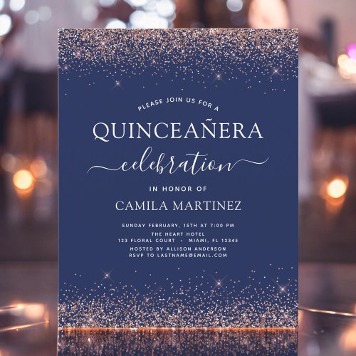 Budget Navy Blue Quinceanera Rose Gold Pink