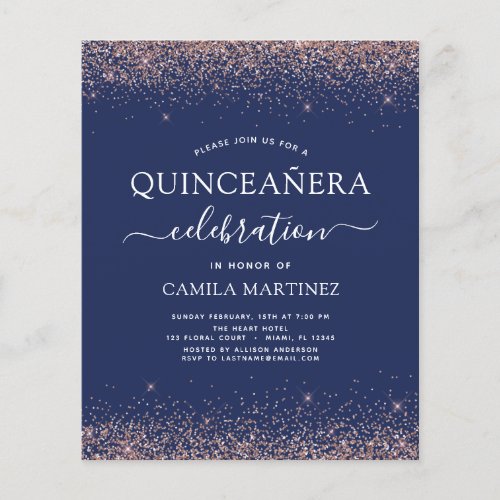 Budget Navy Blue Quinceanera Rose Gold Pink Flyer