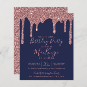 BUDGET Navy Blue Rose Gold Glitter Drips Birthday