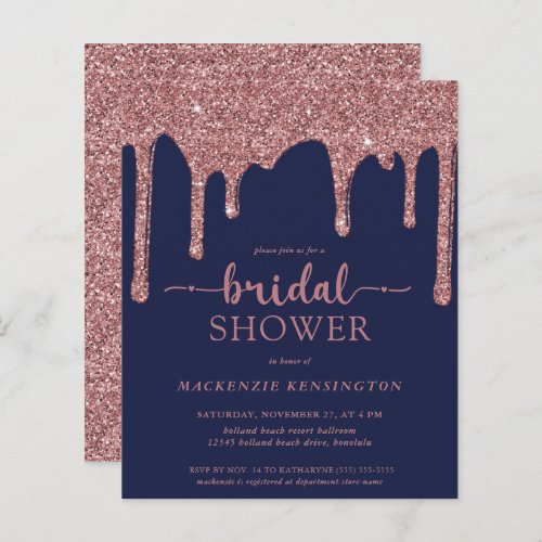 Budget Navy Blue Rose Gold Glitter Drips Bridal