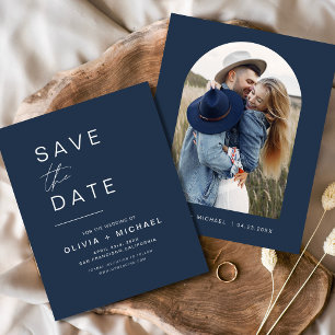 Budget Navy Blue Save the Date Photo Announcement Flyer