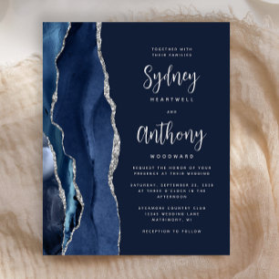 Budget Navy Blue Silver Agate Calligraphy Wedding