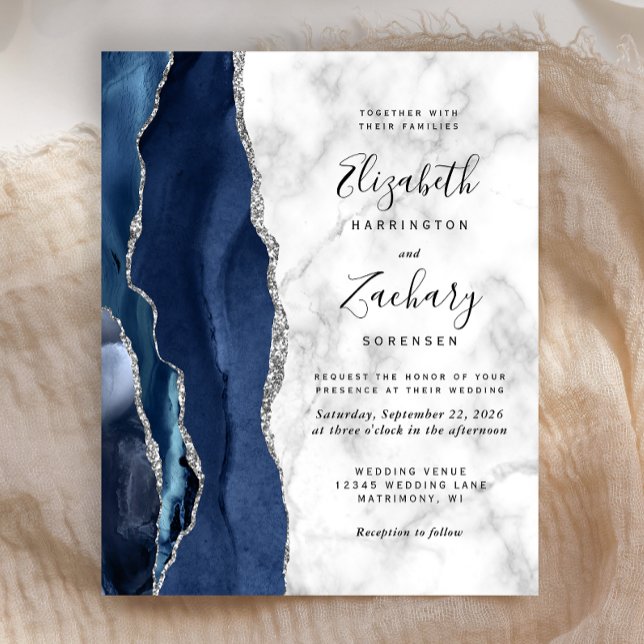 Budget Navy Blue Silver Agate Marble Wedding (Creator Uploaded)