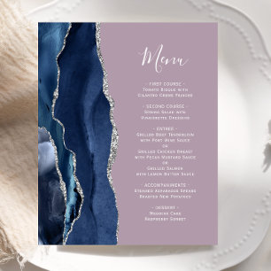 Budget Navy Blue Silver Agate Mauve Wedding Menu