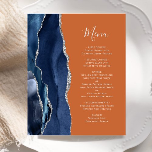 Budget Navy Blue Silver Burnt Orange Agate Menu