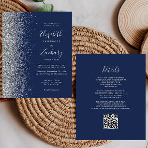 Budget Navy Blue Silver Glitter QR Code Wedding