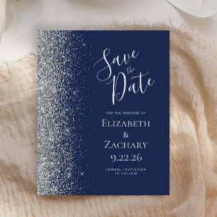 Budget Navy Blue Silver Glitter Save the Date