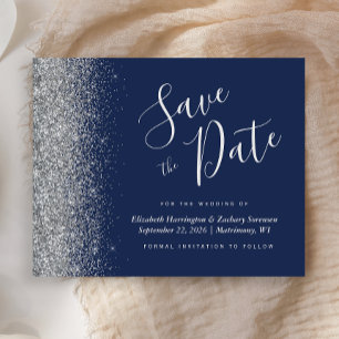 Budget Navy Blue Silver Wedding Save the Date