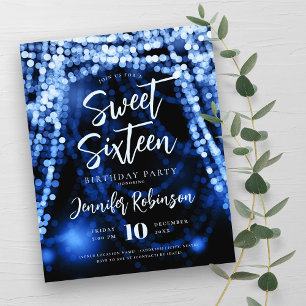 Budget Navy Blue String Lights Sweet 16 Invite Flyer