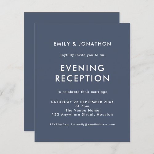 Budget Navy Blue Wedding Evening Reception invite