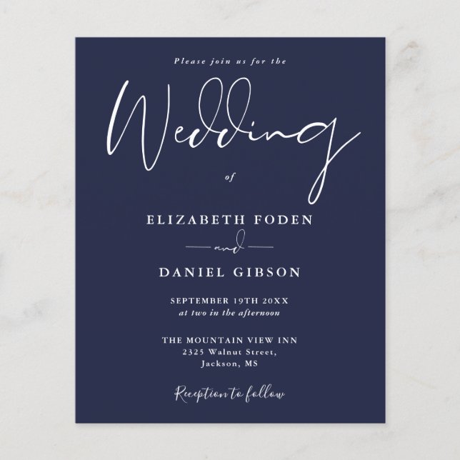 Budget Navy Blue Wedding Invitation (Front)