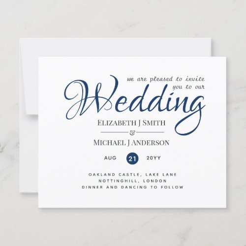 BUDGET Navy Blue Wedding Invite With Envelopes
