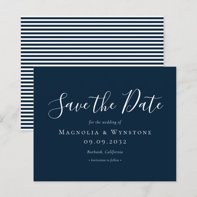 BUDGET Navy Blue Wedding Save The Date (Front/Back)