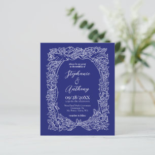 Budget Navy Blue White Floral Wedding Invitation