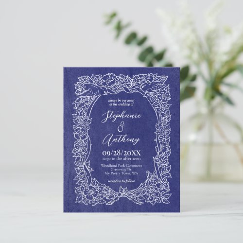 Budget Navy Blue White Floral Wedding Invitation